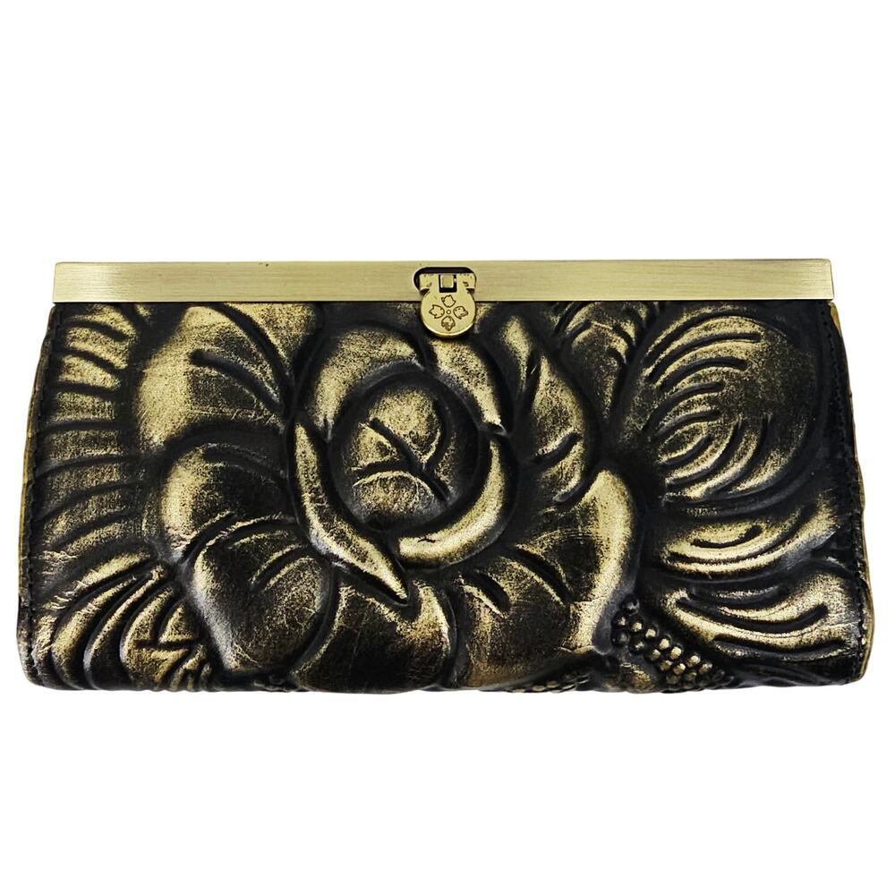 Patricia Nash Metallic Rose Tooled Prado Clutch Wallet Western boho Bohemian